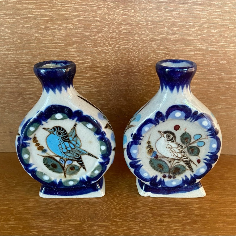 Tonala Ceramic Art Pottery 3.75” Bud Vases Mexico Ken Edwards Miniature READ